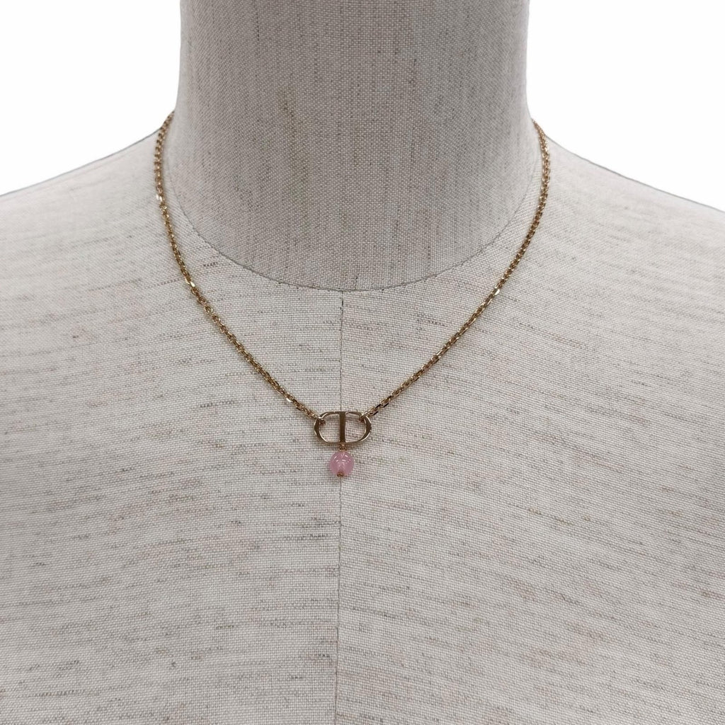 Dior Petit CD Diamond Resin Pearl Necklace Rose Gold — view 3