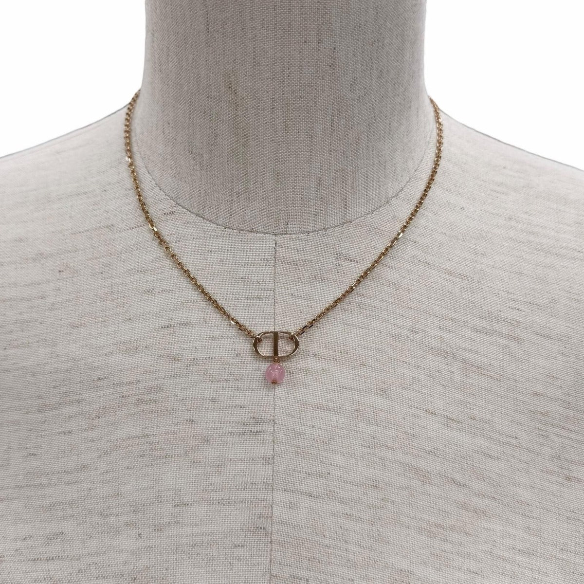 Dior Petit CD Diamond Resin Pearl Necklace Rose Gold — view 3