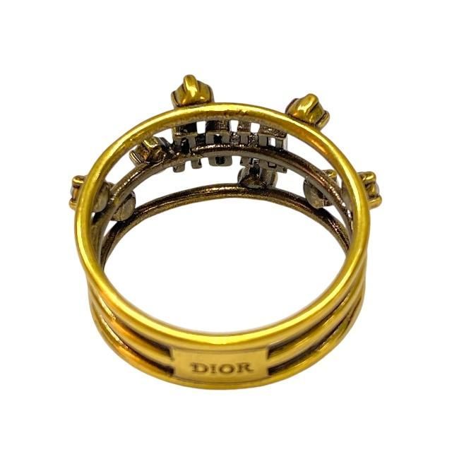 Christian Dior Ja Ring Double Finger Logo GP Rhinestone Gold 9 Size — view 7