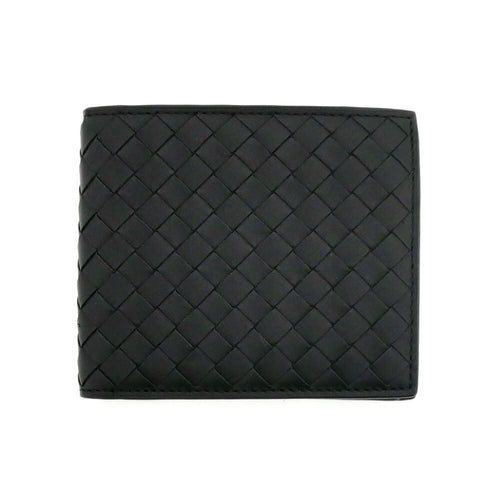 Bottega Veneta Intrecciato Bifold Wallet with Coin Pass Black Calf Leather