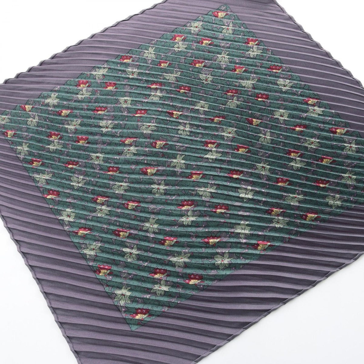 Hermes Scarf Petit Carre Pleated Silk Gray Green Multicolor