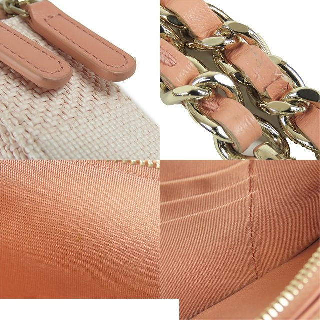 Chanel Deauville Chain Wallet Salmon Pink Gold Canvas Leather Shoulder Bag — view 8