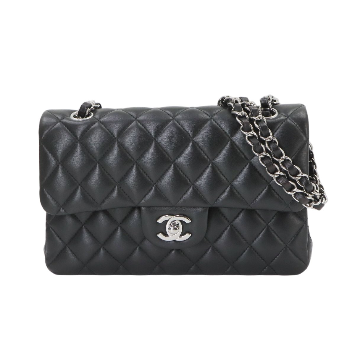 Chanel Quilted 23 Chain Shoulder Bag Lambskin Black Silver