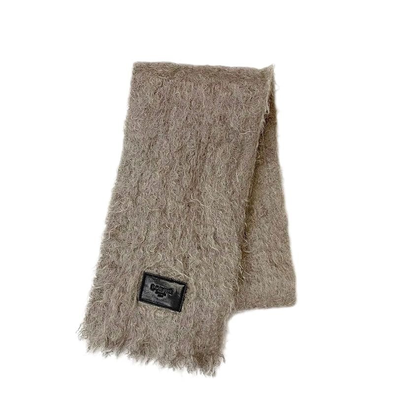 Loewe Scarf Gray Mohair Wool Leather