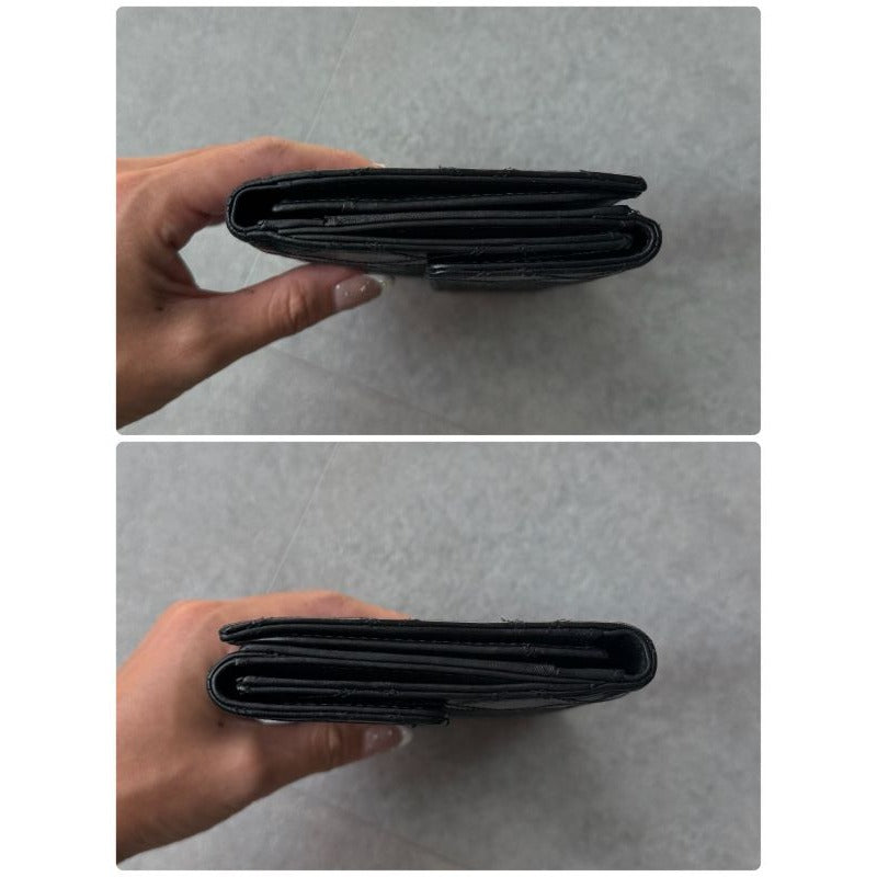 Chanel Bicolore Coco Mark Bifold Long Wallet W Hook Leather Quilted Black — view 2