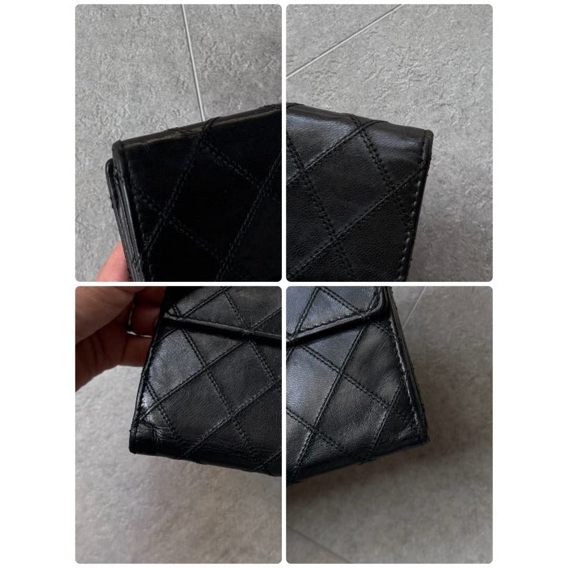 Chanel Bicolore Coco Mark Bifold Long Wallet W Hook Leather Quilted Black — view 4