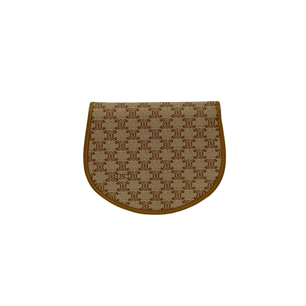 Celine Macadam Pattern Leather Bifold Wallet Compact Coin Purse Bill Brown Beige — view 2