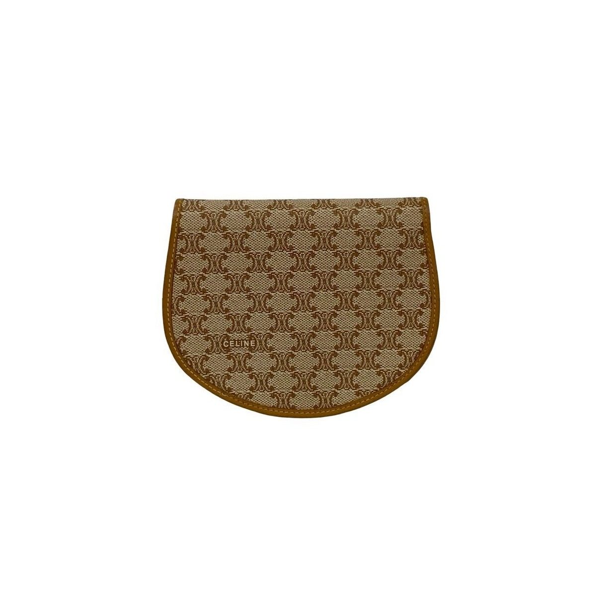 Celine Macadam Pattern Leather Bifold Wallet Compact Coin Purse Bill Brown Beige — view 2