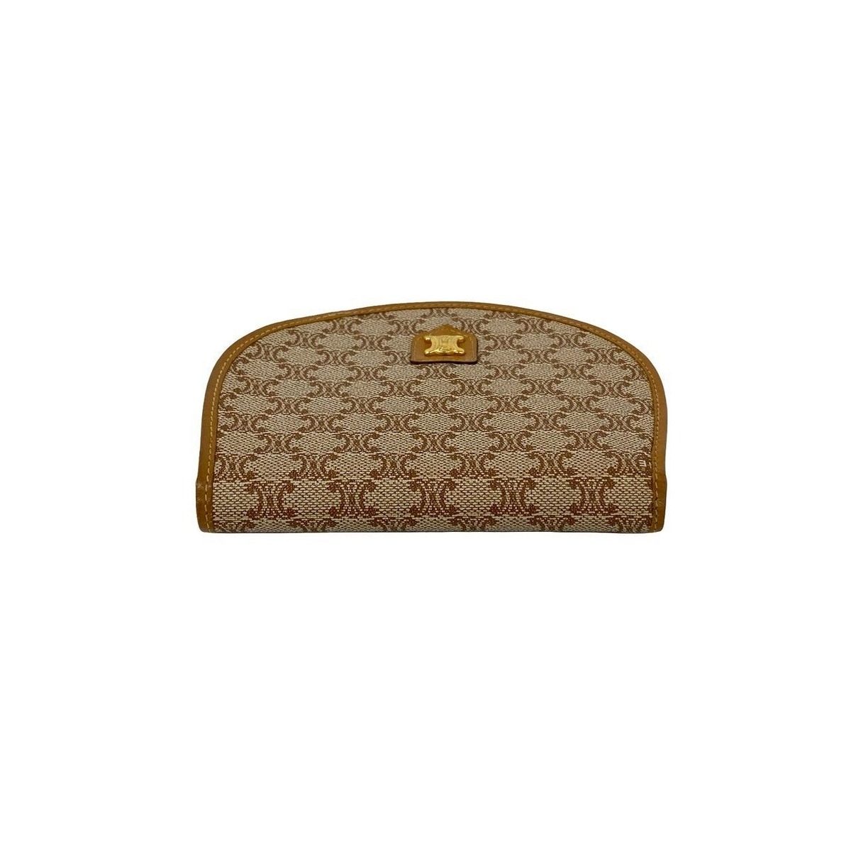 Celine Macadam Pattern Leather Bifold Wallet Compact Coin Purse Bill Brown Beige — view 3