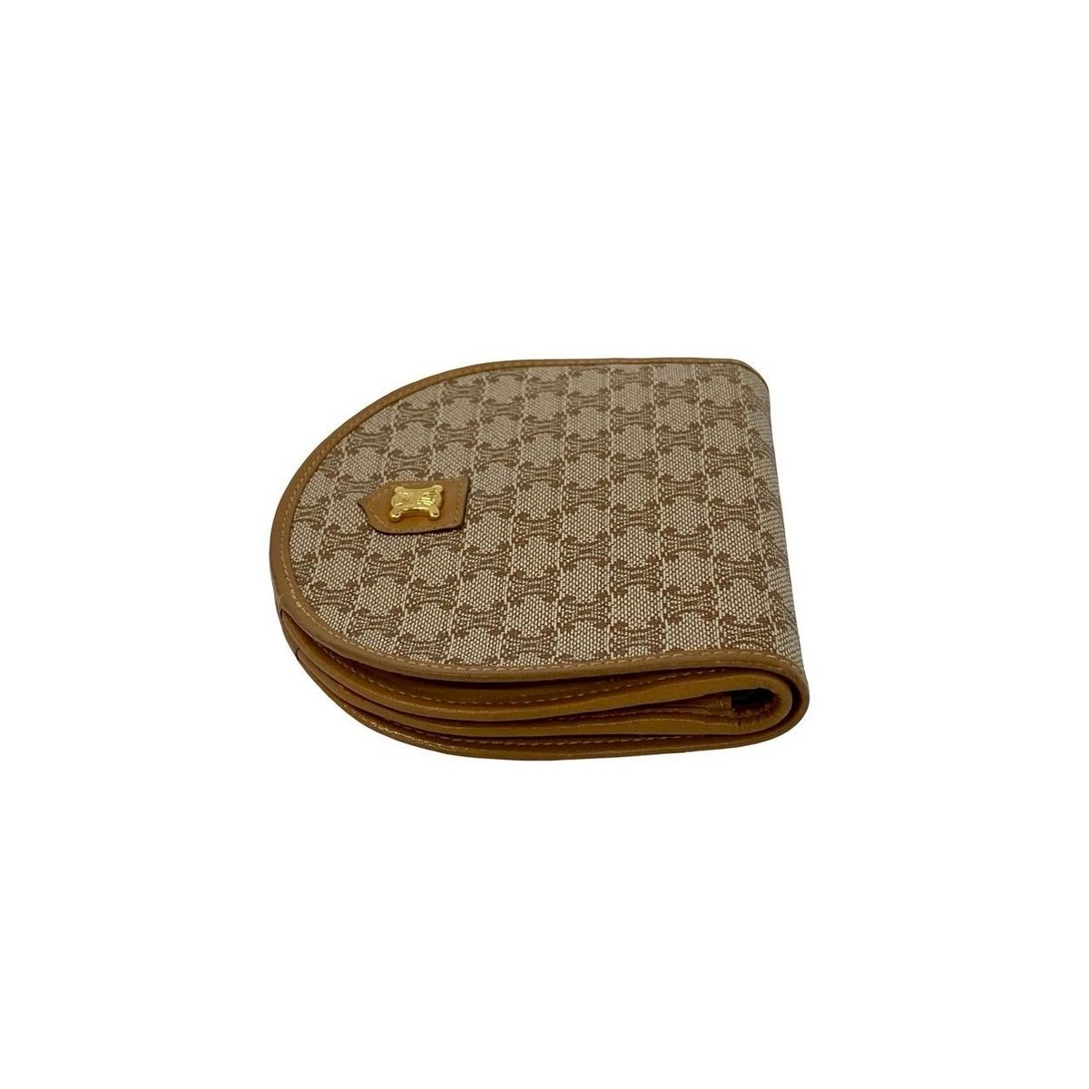 Celine Macadam Pattern Leather Bifold Wallet Compact Coin Purse Bill Brown Beige — view 4