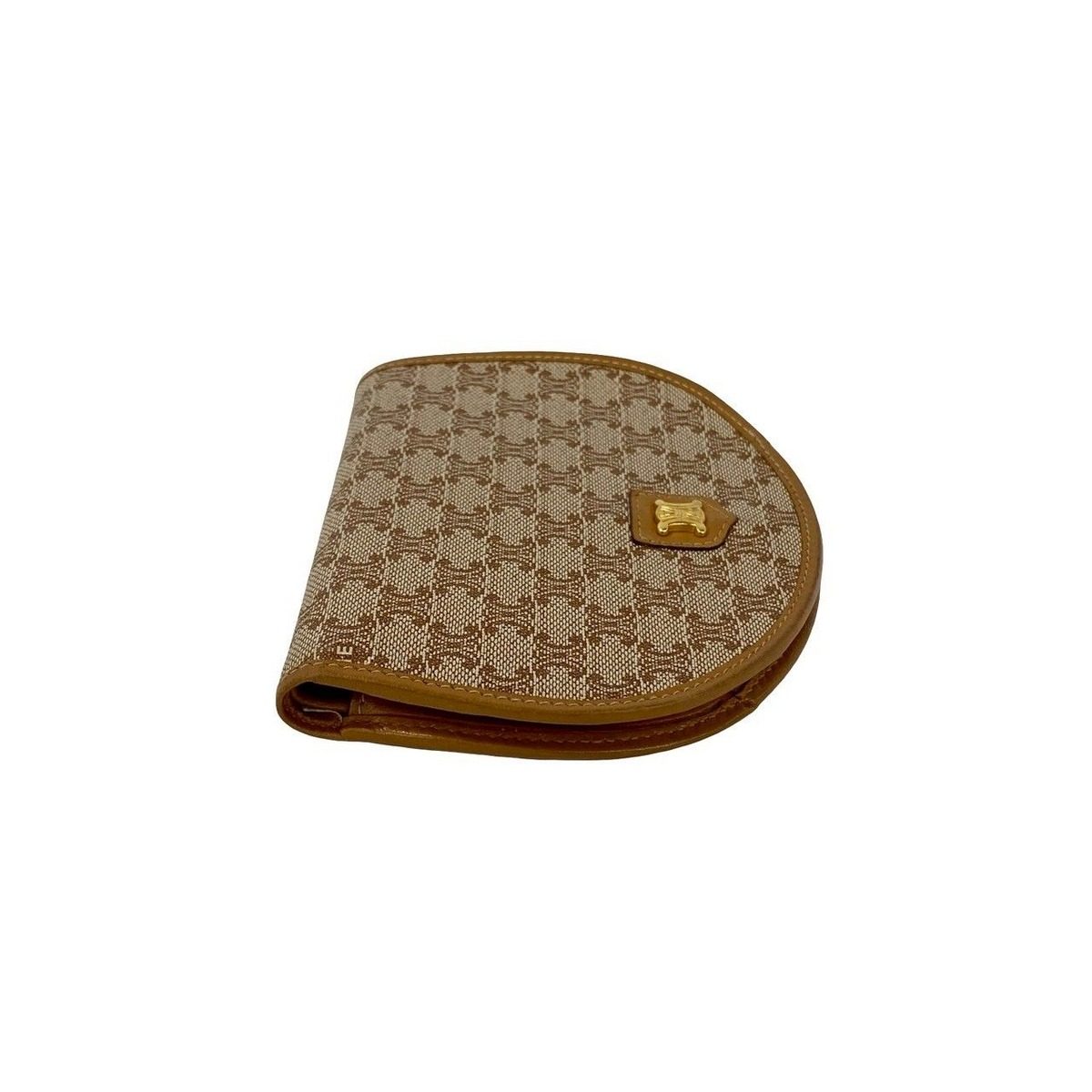 Celine Macadam Pattern Leather Bifold Wallet Compact Coin Purse Bill Brown Beige — view 5