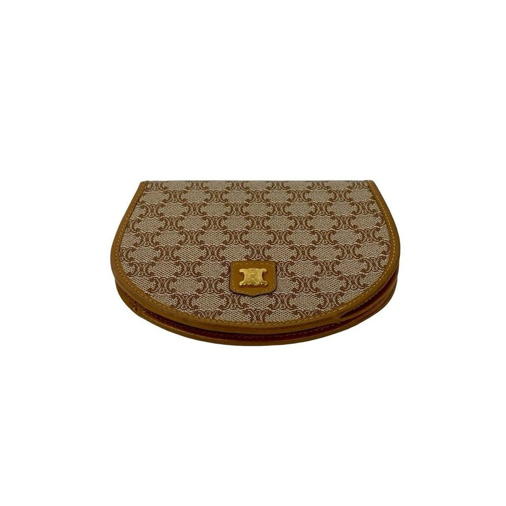 Celine Macadam Pattern Leather Bifold Wallet Compact Coin Purse Bill Brown Beige — view 6