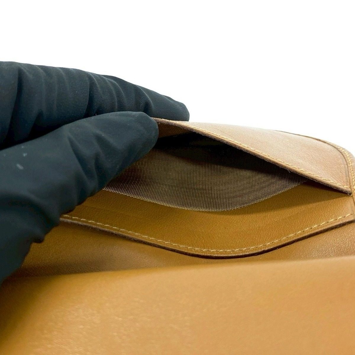 Celine Macadam Pattern Leather Bifold Wallet Compact Coin Purse Bill Brown Beige — view 9