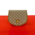 Celine Macadam Pattern Leather Bifold Wallet Compact Coin Purse Bill Brown Beige