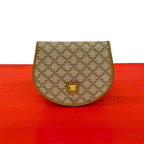 Celine Macadam Pattern Leather Bifold Wallet Compact Coin Purse Bill Brown Beige