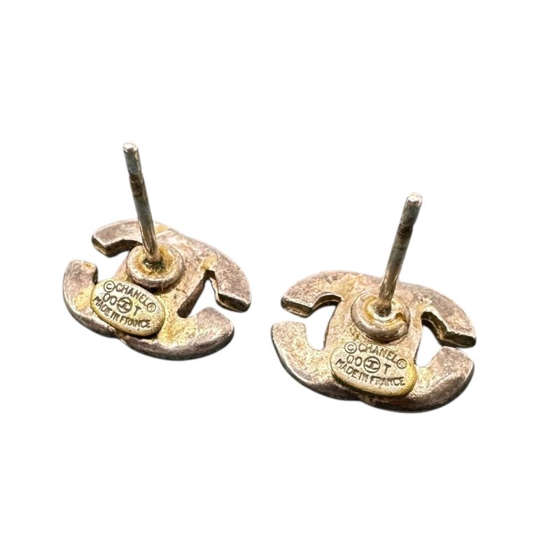 Chanel Coco Mark Pierced Earrings Vintage Yellow Silver — view 5
