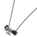 Chanel CC Logo Ribbon Motif Necklace Silver Plated