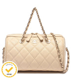 Chanel 2-Way Chain Shoulder Bag Mini Crossbody Gold Caviar Leather Quilted
