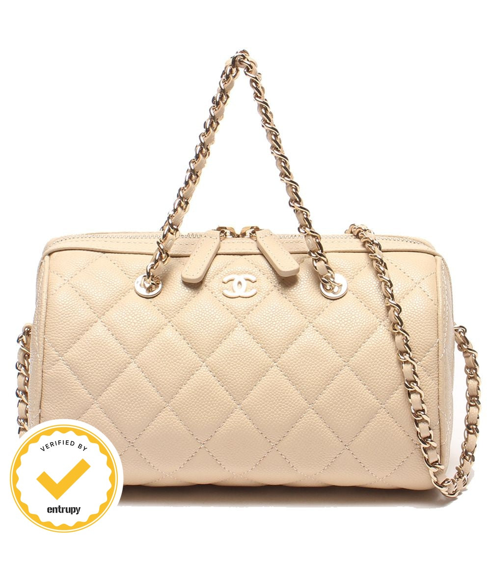 Chanel 2-Way Chain Shoulder Bag Mini Crossbody Gold Caviar Leather Quilted