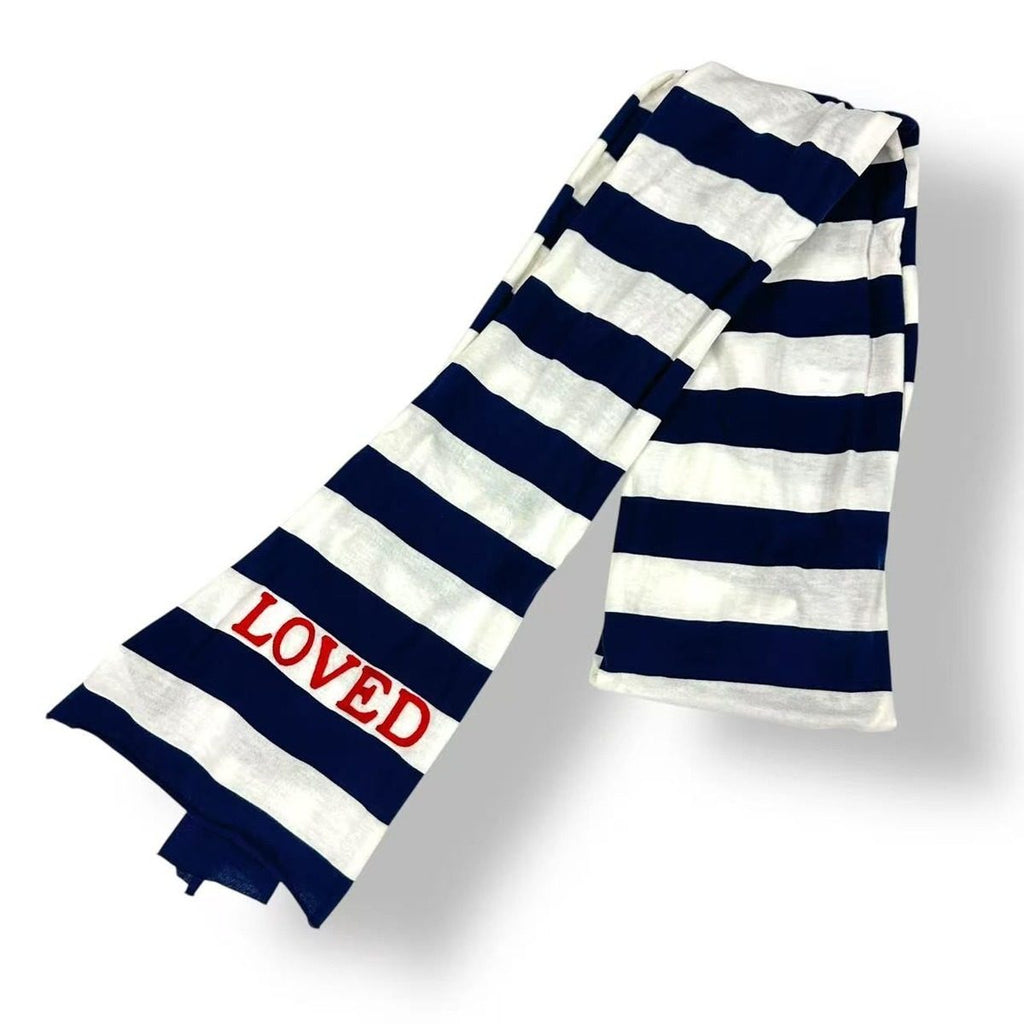 Gucci Shawl Loved Print Border White Blue Scarf — view 2