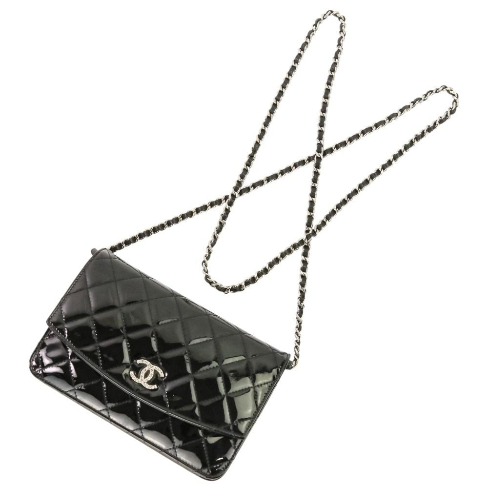 Chanel Brilliant Patent Quilted Chain Wallet Black