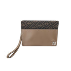 Fendi Clutch Zucca Brown Leather Silver