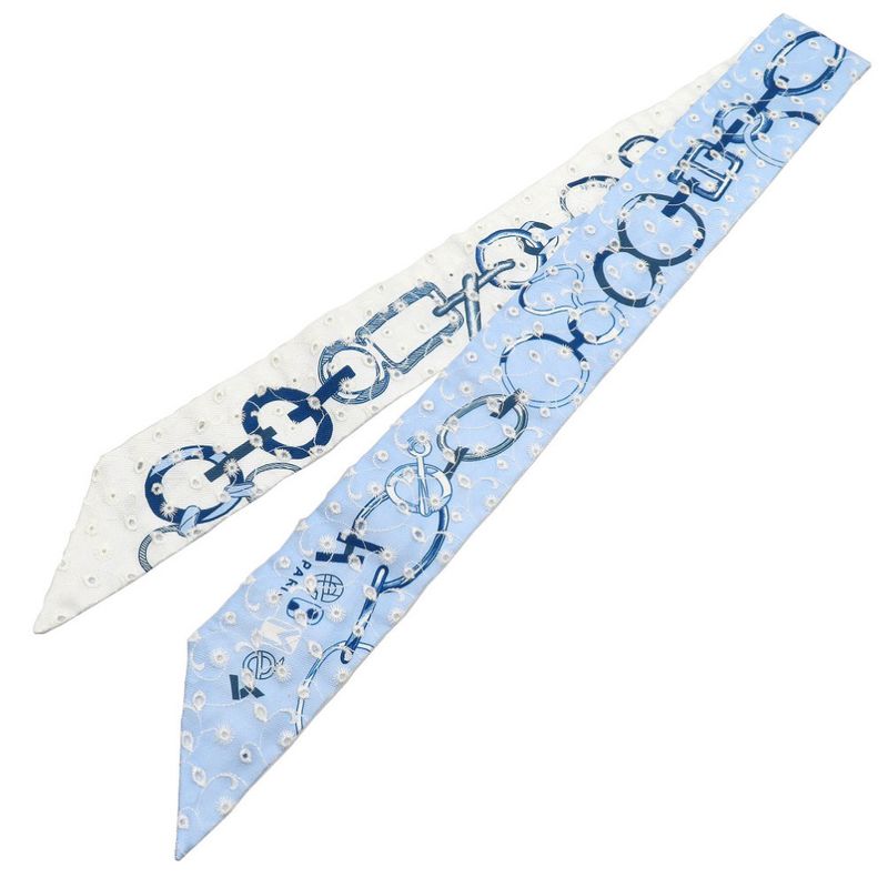 Hermes Twillye De L'ebookle Broderie Anglaise Silk Blue Scarf 0176 — view 2