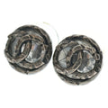 Chanel Coco Round Metal Stud Earrings Silver