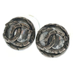Chanel Coco Round Metal Stud Earrings Silver