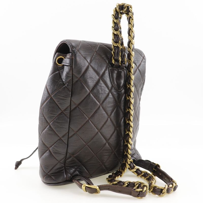 Chanel Quilted Vintage Lambskin Brown Backpack Daypack — view 3