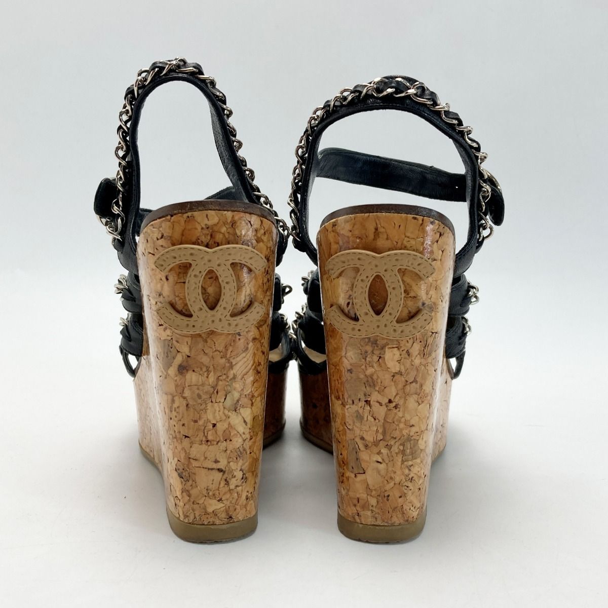 Chanel Chain Cork Wedge Sandals 3412 Black — view 3
