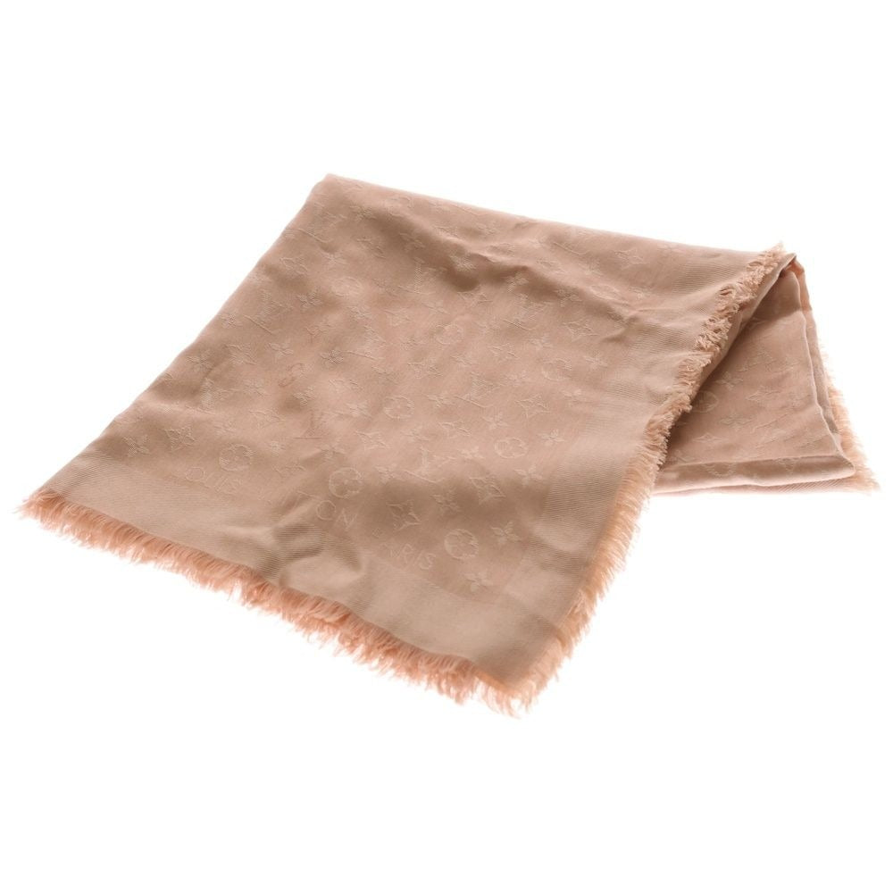 Louis Vuitton Monogram Shawl Scarf Pink Beige Silk Wool