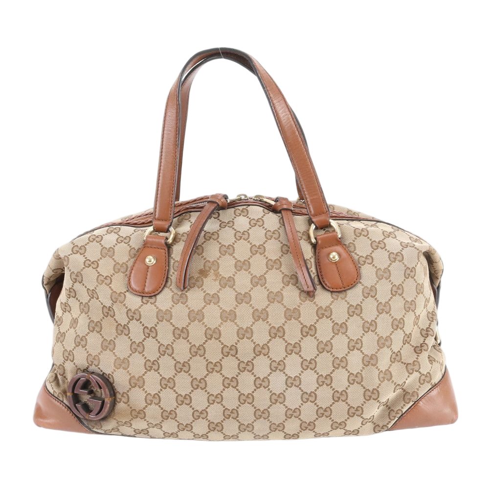 Gucci GG Canvas Interlocking Leather Tote Shoulder Brown