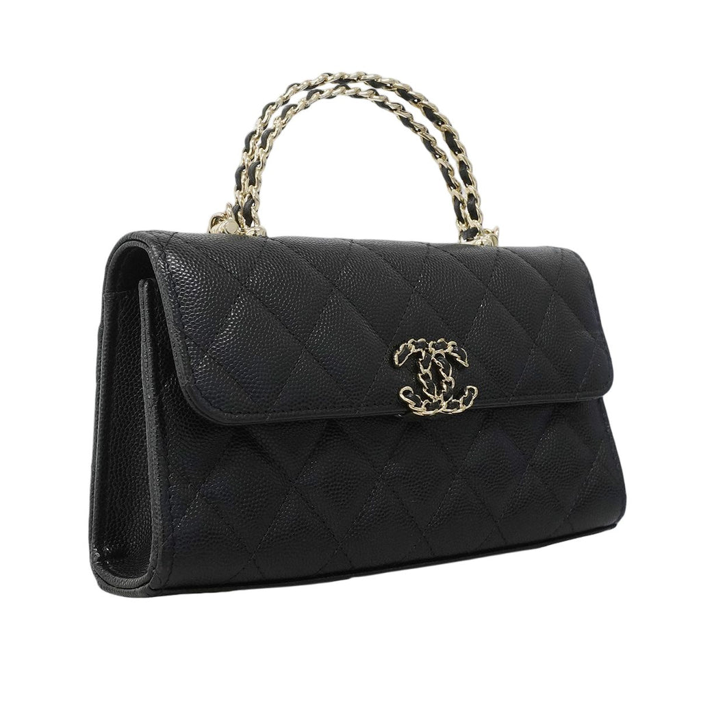 Chanel Handbag Quilted Caviar Leather Black Champagne Gold 2-Way — view 2