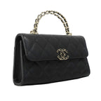 Chanel Handbag Quilted Caviar Leather Black Champagne Gold 2-Way — view 2