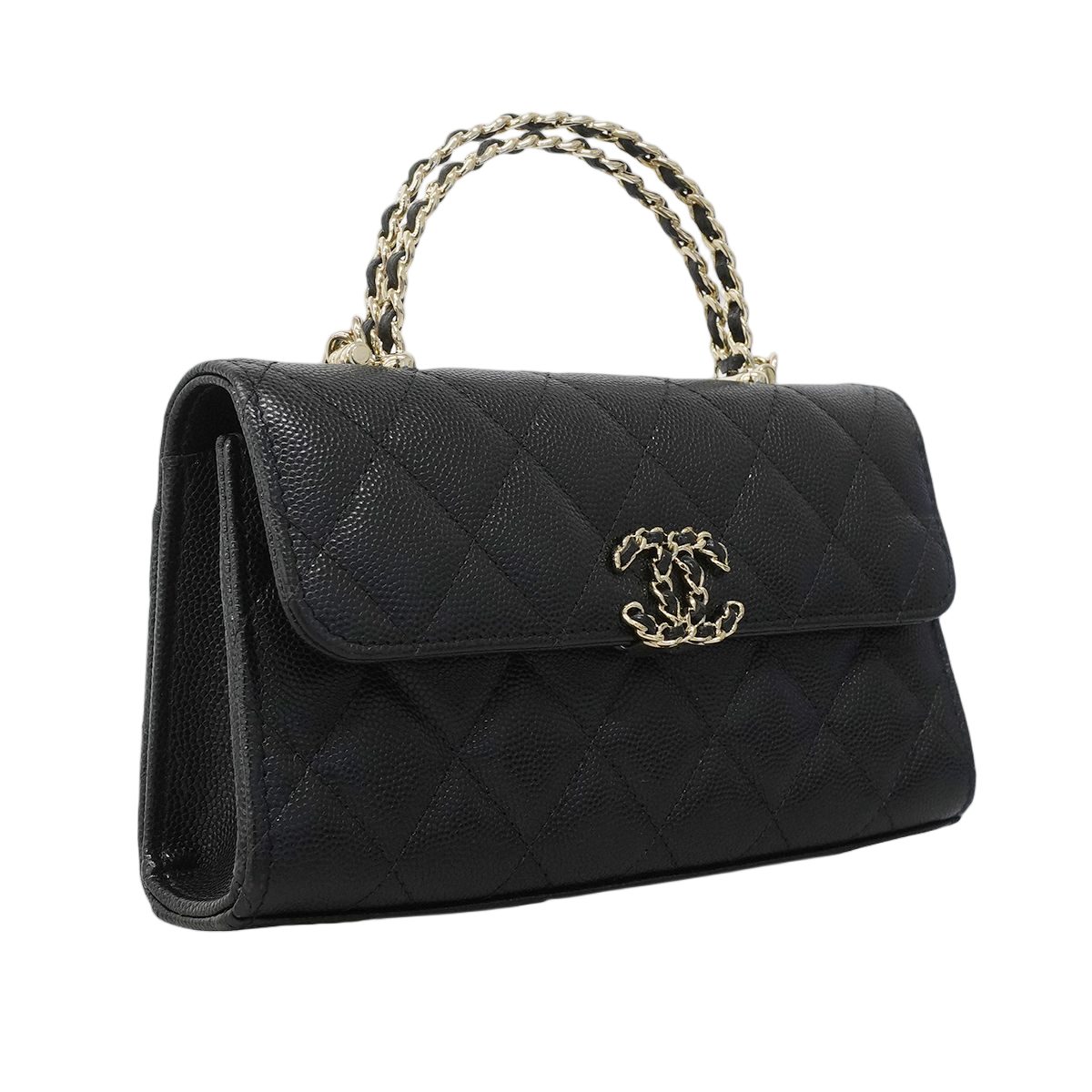 Chanel Handbag Quilted Caviar Leather Black Champagne Gold 2-Way — view 2