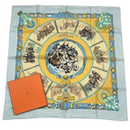 Hermes Carre 90 Chevaux de Trait Horse Silk Scarf Blue