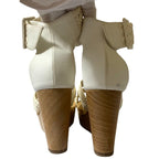 Hermes Wedge Sole Mesh Leather Wood Sandals — view 5