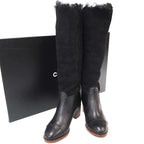 Chanel CC Logo Mouton Leather Long Boots Black 37