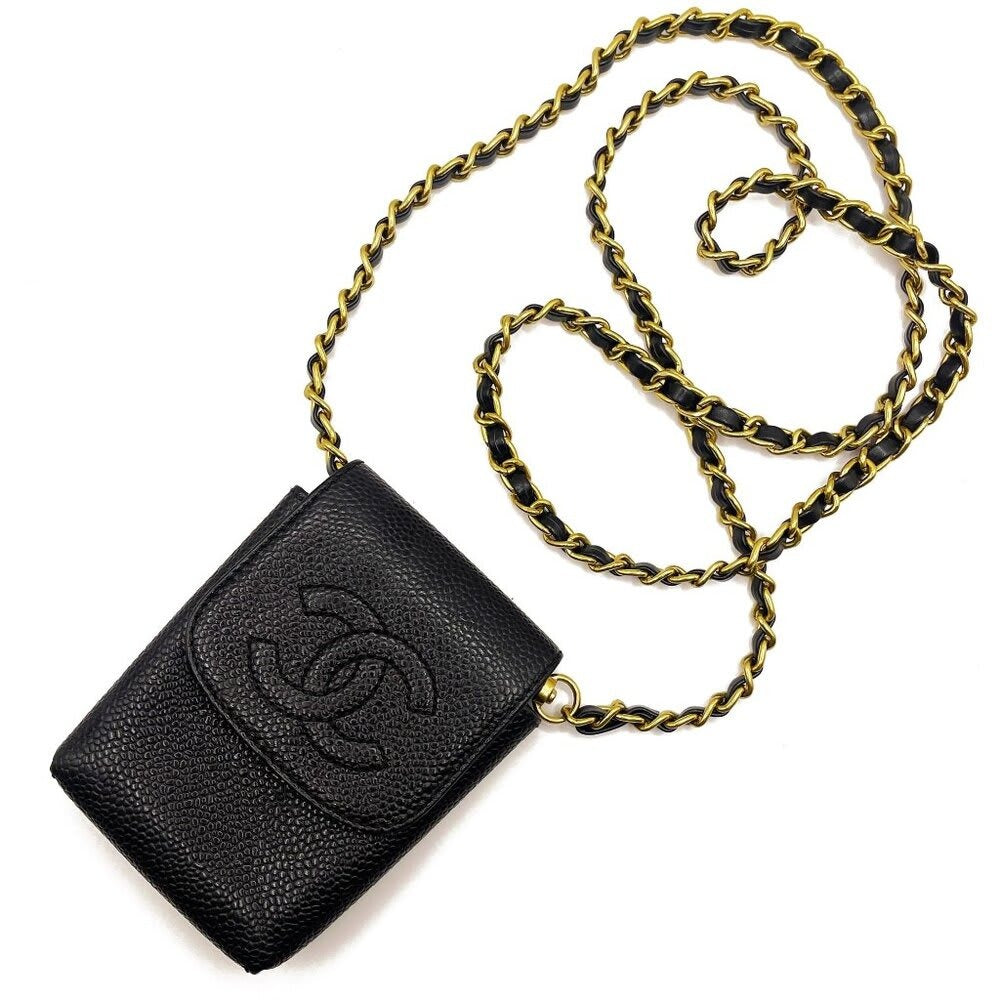 Chanel Vintage Mini Flap Bag Caviar Pouch Cigarette Case Crossbody