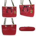 Chanel Shoulder Bag Bicolore Chain Lambskin Red Gold Hardware Mini Drawstrin