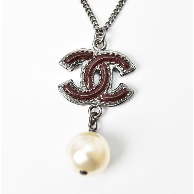 Chanel 2-way Coco Mark Pearl Motif Burgundy Gunmetal