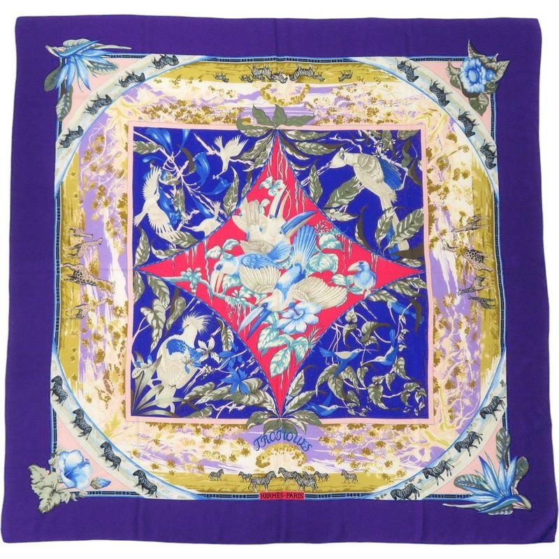 Hermes Carre 140 Tropiques Cashmere Silk Multicolor Scarf 0823