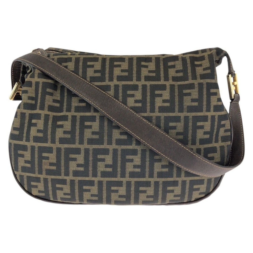Fendi Zucca Dark Brown Gold Canvas Leather Shoulder Bag