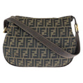 Fendi Zucca Dark Brown Gold Canvas Leather Shoulder Bag