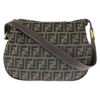Fendi Zucca Dark Brown Gold Canvas Leather Shoulder Bag
