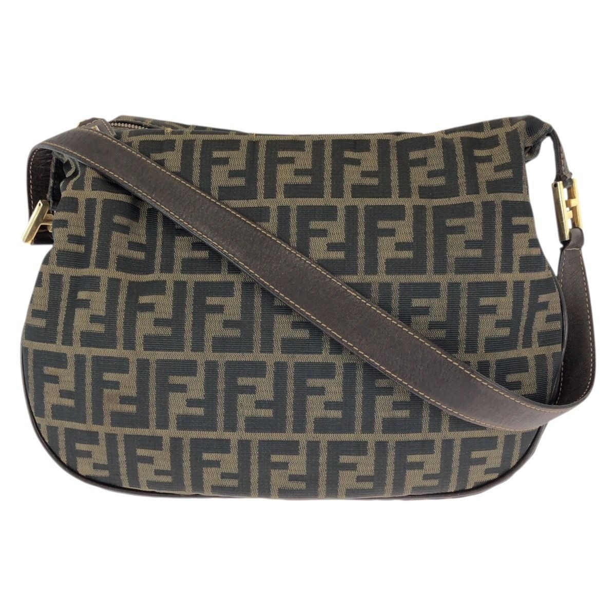 Fendi Zucca Dark Brown Gold Canvas Leather Shoulder Bag