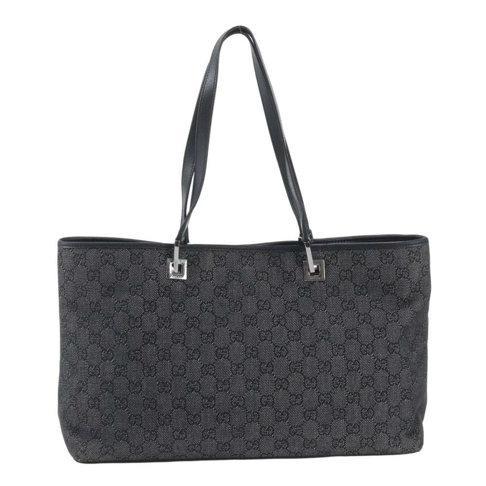 Gucci GG Canvas Leather Tote Shoulder Hand Black