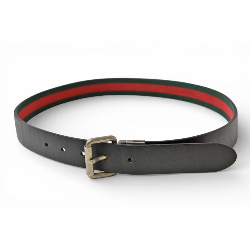 Gucci Belt Reversible 85 Leather Sherry Line Black Green Red — view 2