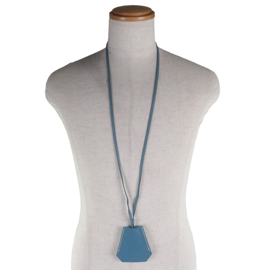 Hermes Large Clochette Leather Martin Margiela Era Key Ring Necklace Blue Jean — view 2